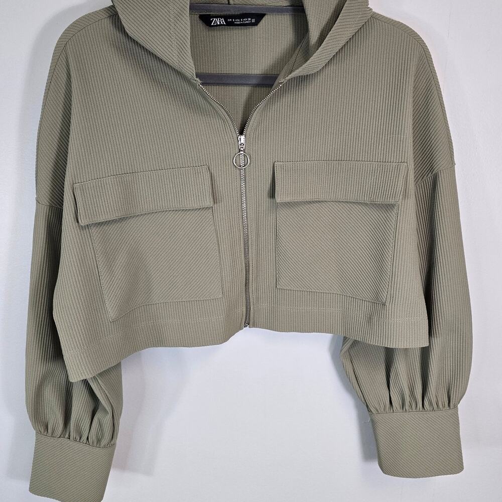 ZARA Cropped Ribbed Zip-Up Hoodie Jacket sz small